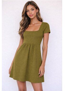 Zara Knit Babydoll Mini Dress Green Small
